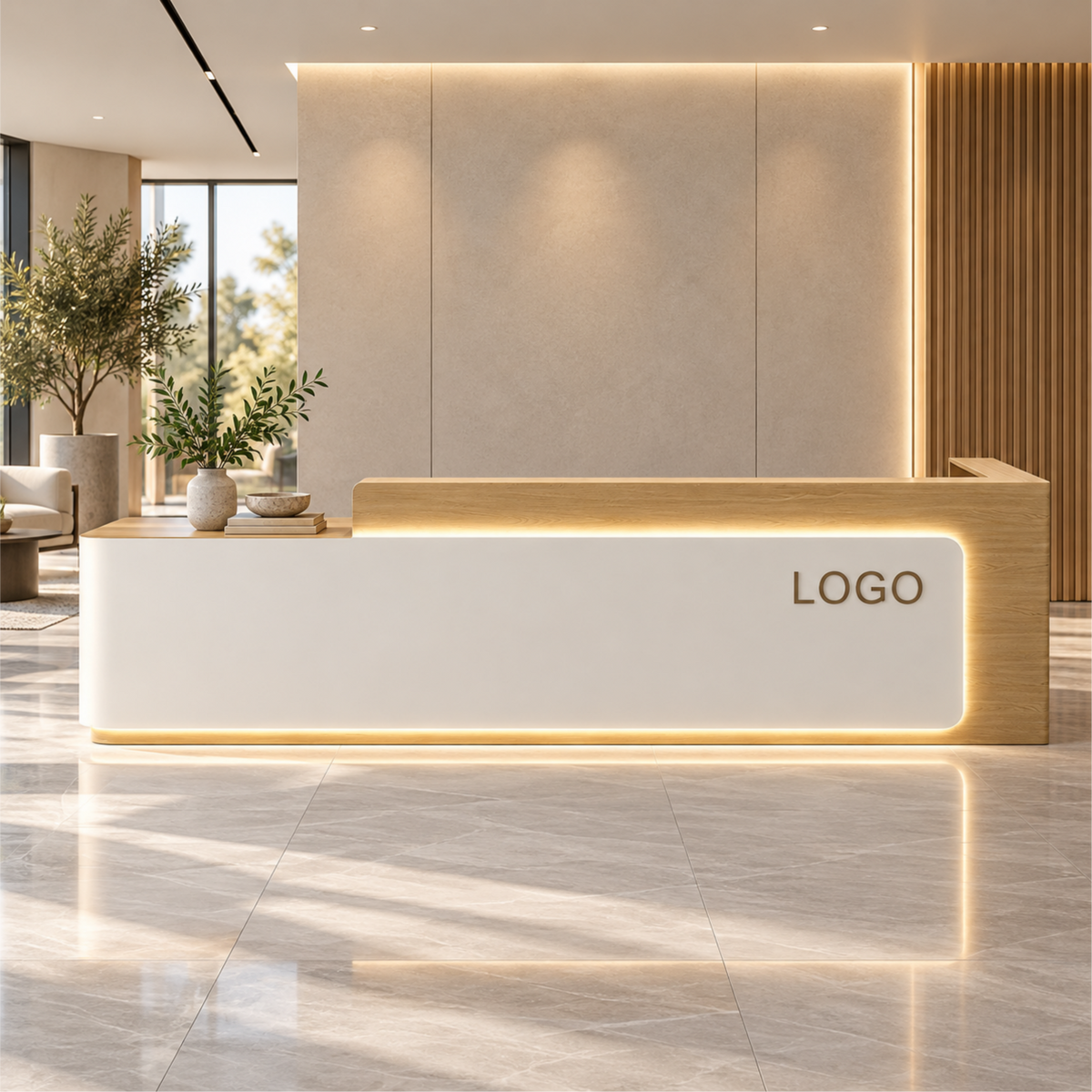 Contemporary Reception Counter with Illuminated Branding Panel