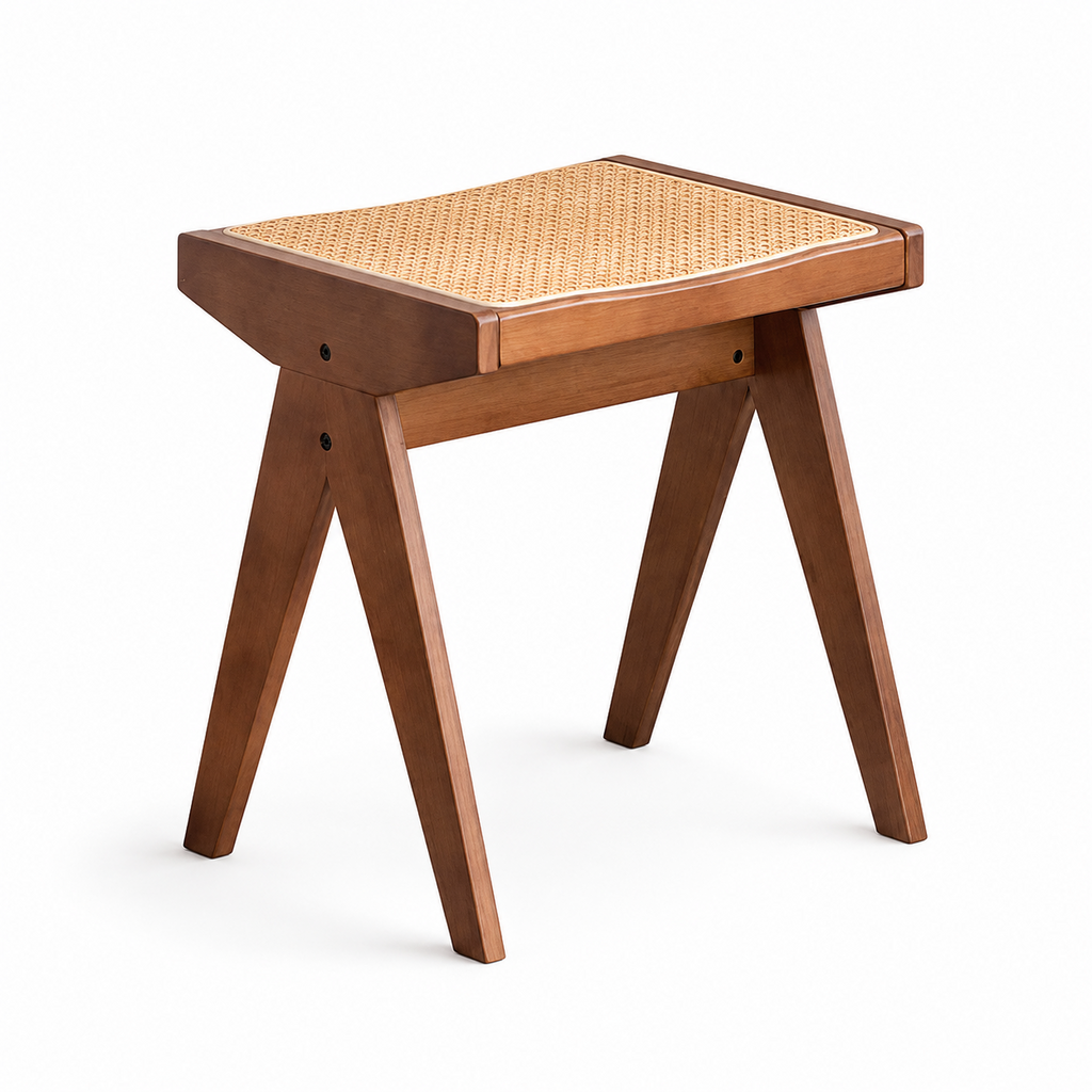 Modern Bamboo Bench with Curved Woven Seat and Inverted V Legs