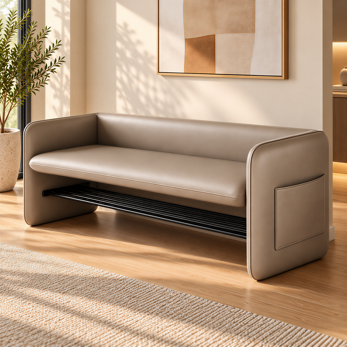 Modern Leather Shoe Storage Bench with Custom Size Options
