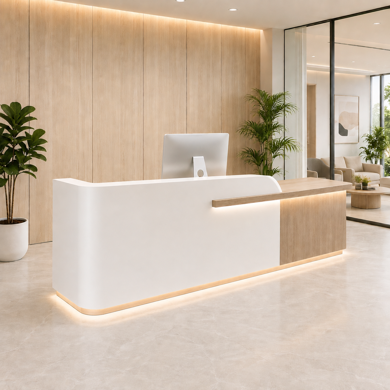 Modern Lit Beauty Salon Reception Desk with Sleek Two-Tone Design