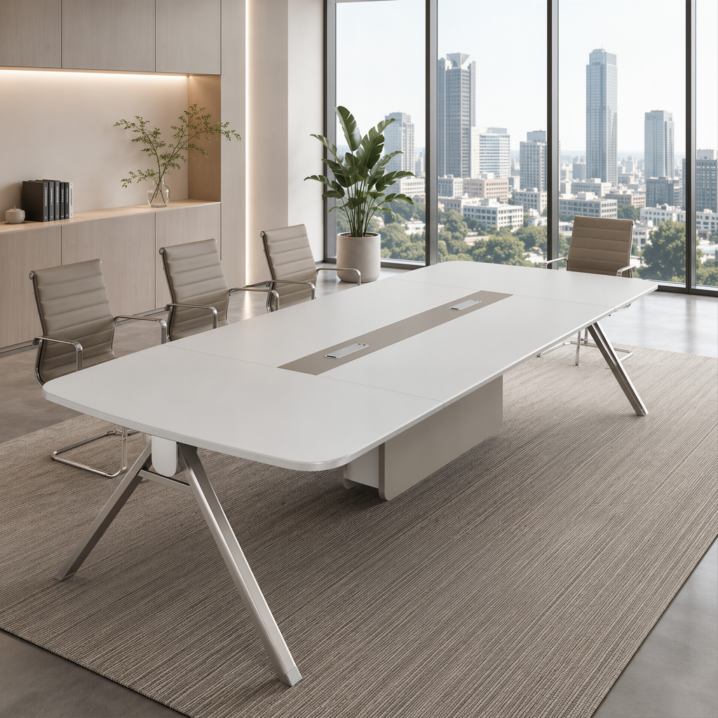 Modern Boardroom Table with Angled Steel Legs
