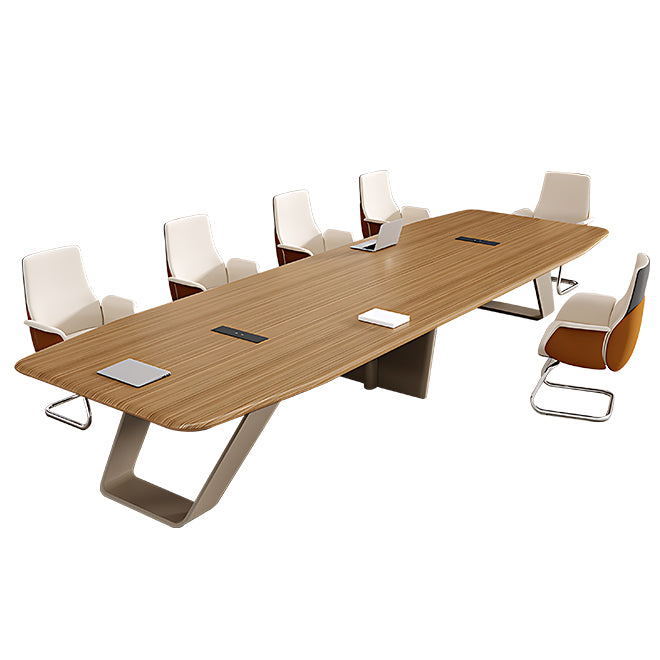 Modern Conference Table with Oak Top and Angled Steel Legs