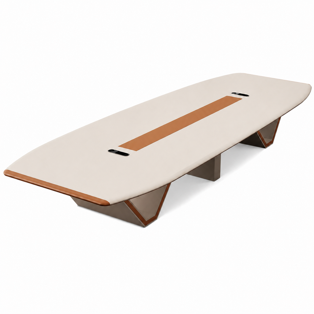 Modern Boardroom Conference Table with V-Shaped Legs and Rounded Corners