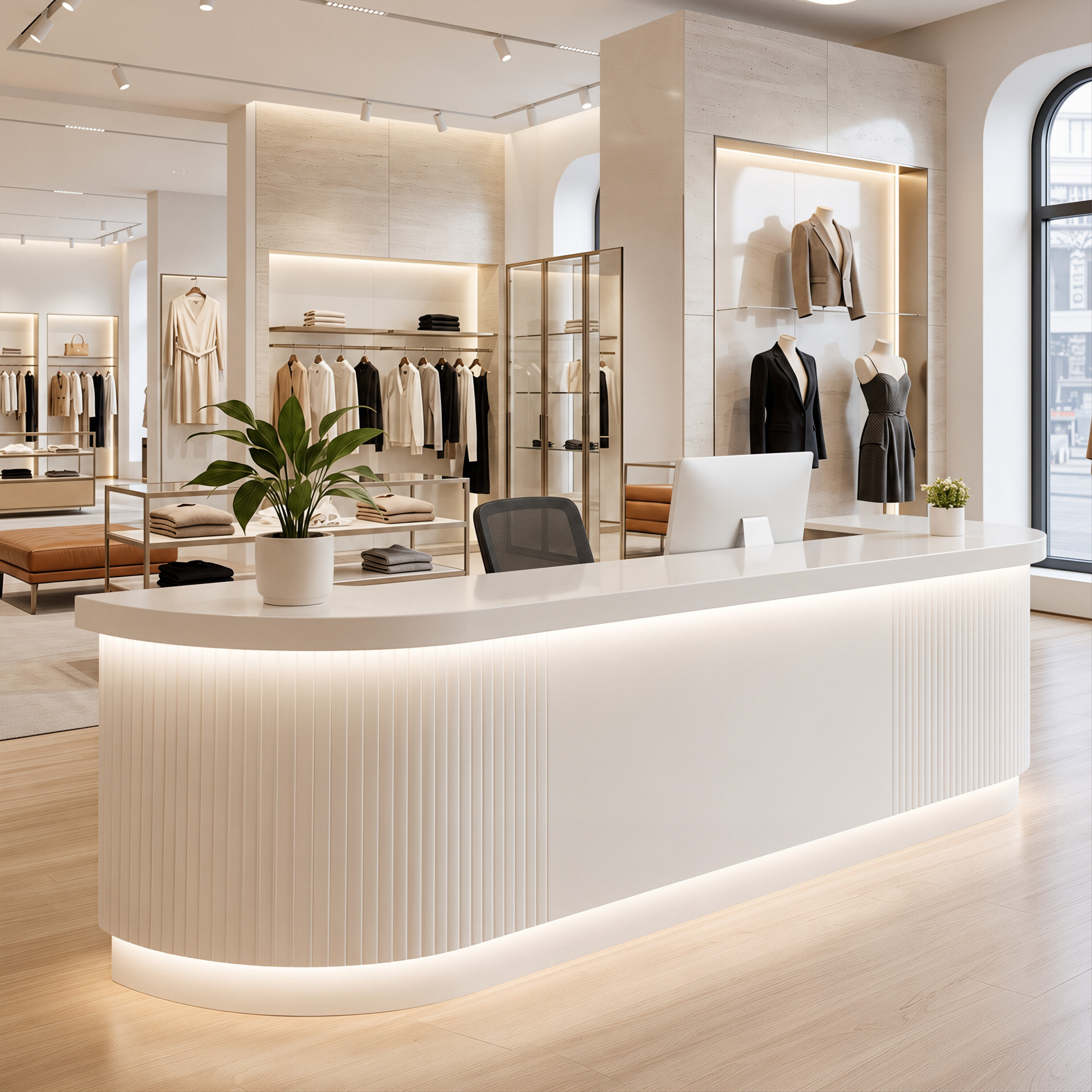 Fluted White Reception Counter for Retail Spaces
