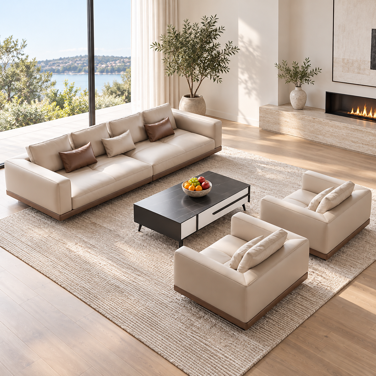 Premium Leather Sofa with Deep Seating and Solid Timber Frame
