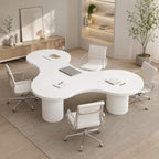 Modern Curved Boardroom Conference Table with Gloss Finish and Cylindrical Base