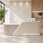 Modern Curved Reception Desk with Fluted Front and LED Base