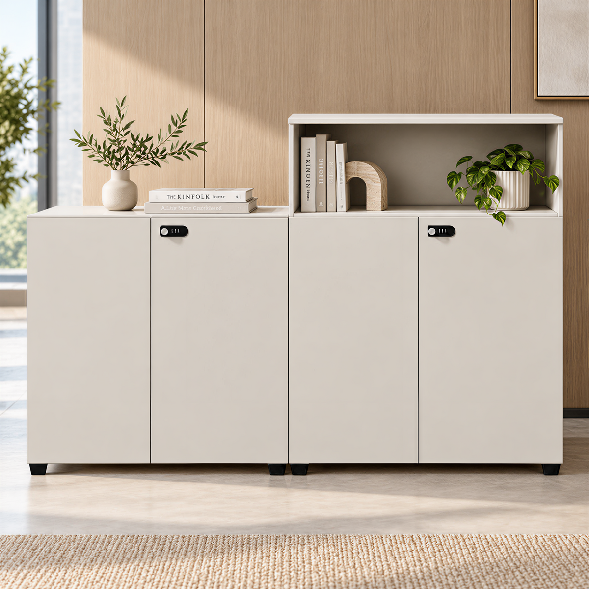 Contemporary Modular Office Storage Cabinet with Secure Custom Option