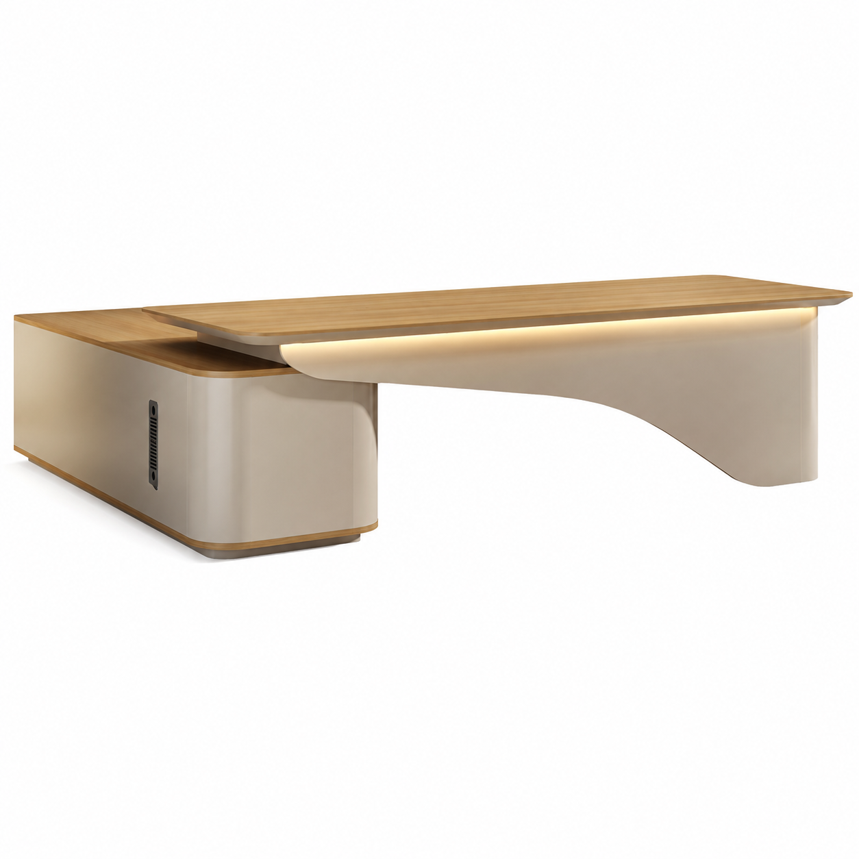 Modern Executive Office Desk with Curved Design, Integrated Storage and Smart Power Features