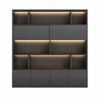 Dark Woodgrain Office Storage Suite with Fluted Panel Doors