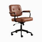 Retro Mid-Century Swivel Home Office Chair with Tan Faux Leather and Padded Armrests
