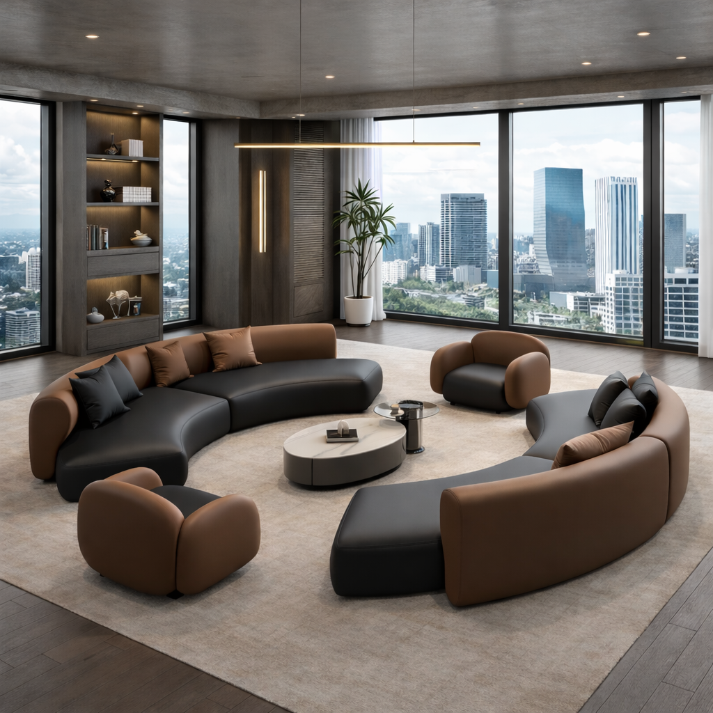 Modern Curved Leather Lounge Set Modular Sofa for Office Receptions Lobbies and Salons