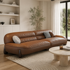 Modern Leather Sofa with Feather-Filled Cushions