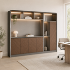 Curved-Frame Office Storage Wall Unit with LED Display Shelving