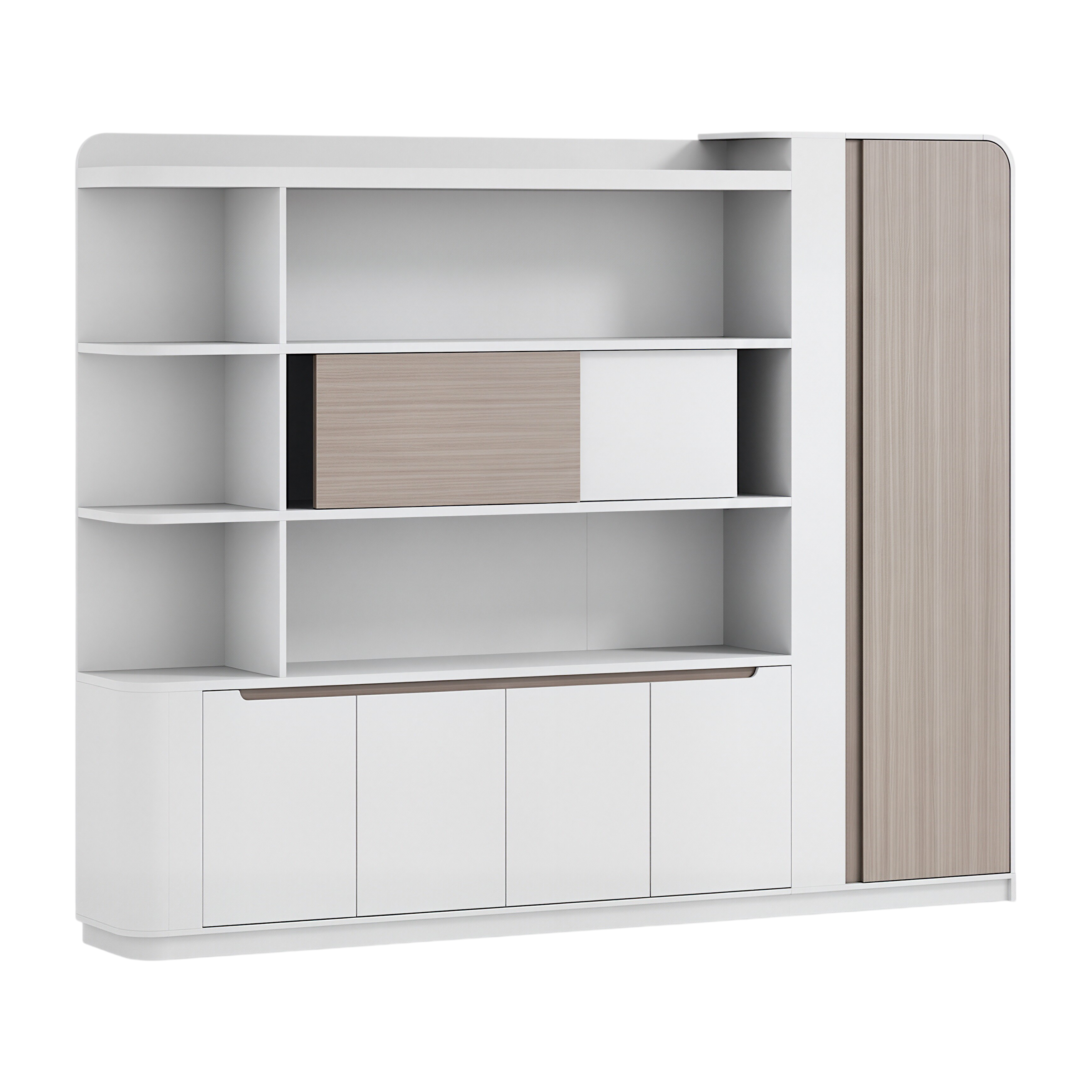Light Oak Office Cabinet with Warm LED Shelves