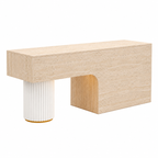 Travertine-Look Reception Desk with Fluted Column and LED Accent