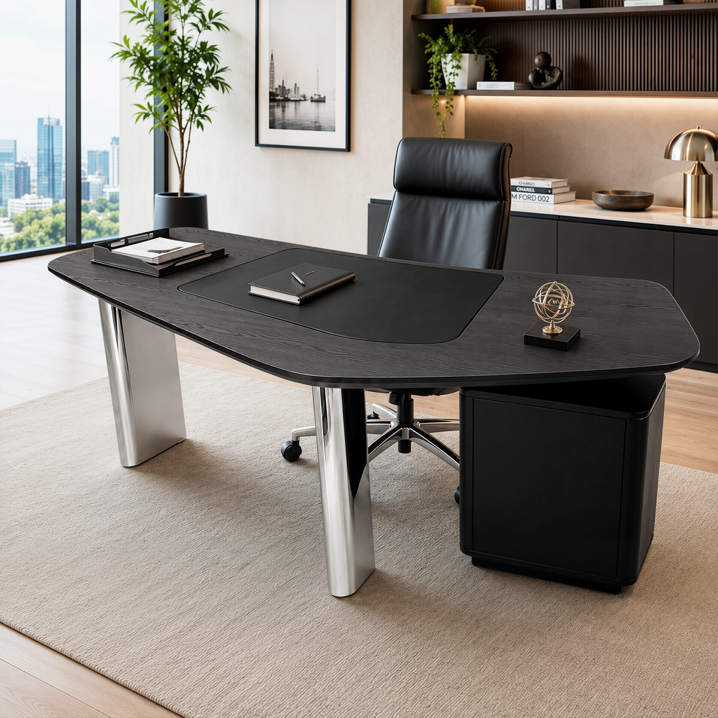 Modern Executive Desk with Leather Inlay & Storage