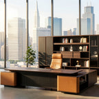 Modern Executive Timber Desk with Tan Accents and Integrated Secure Side Storage Cabinet