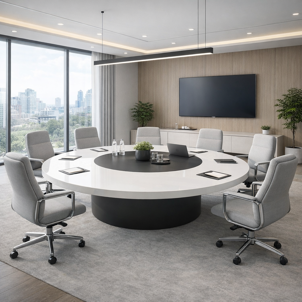 Modern Round Conference Table with Modular Arc Design for Collaborative Meeting Spaces