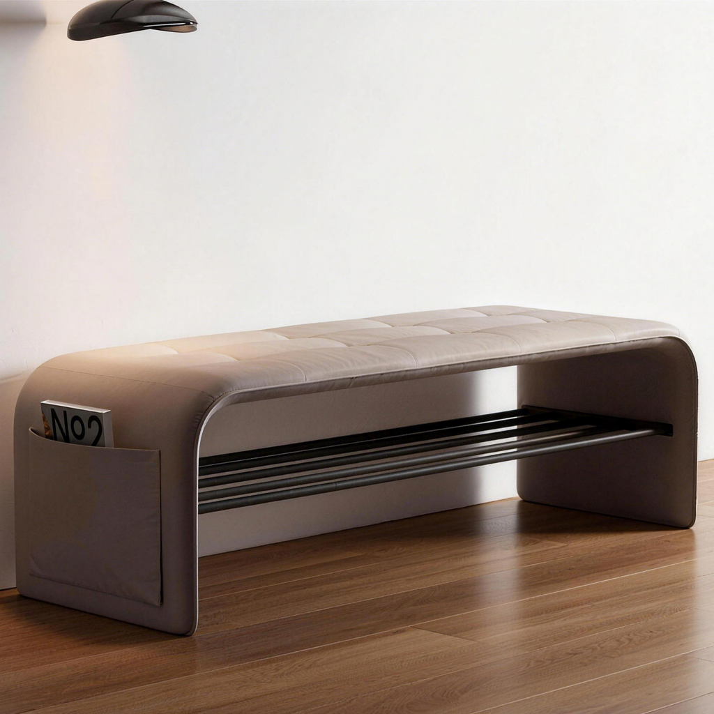 Padded Hallway Shoe Bench with Dual Rails