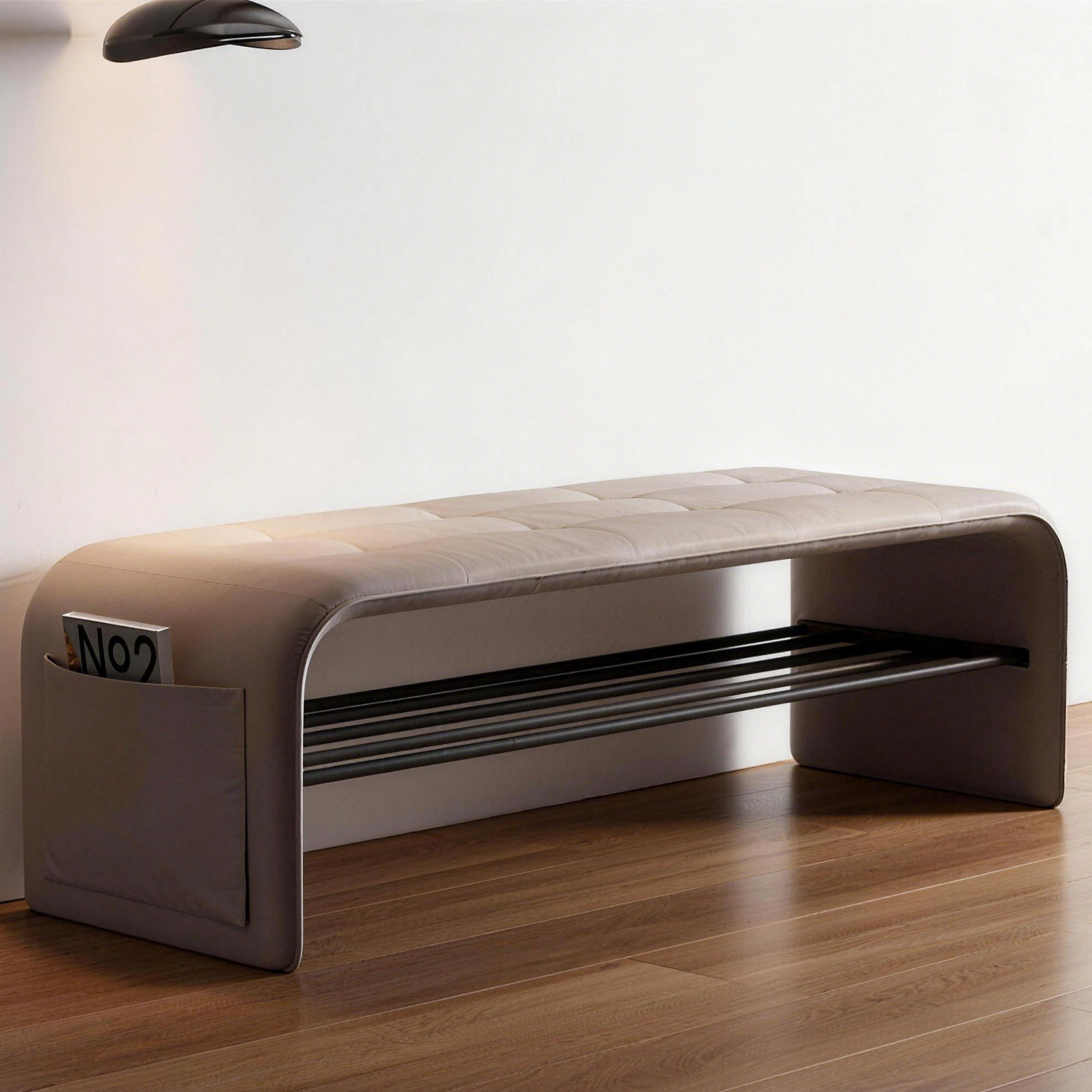 Padded Hallway Shoe Bench with Dual Rails