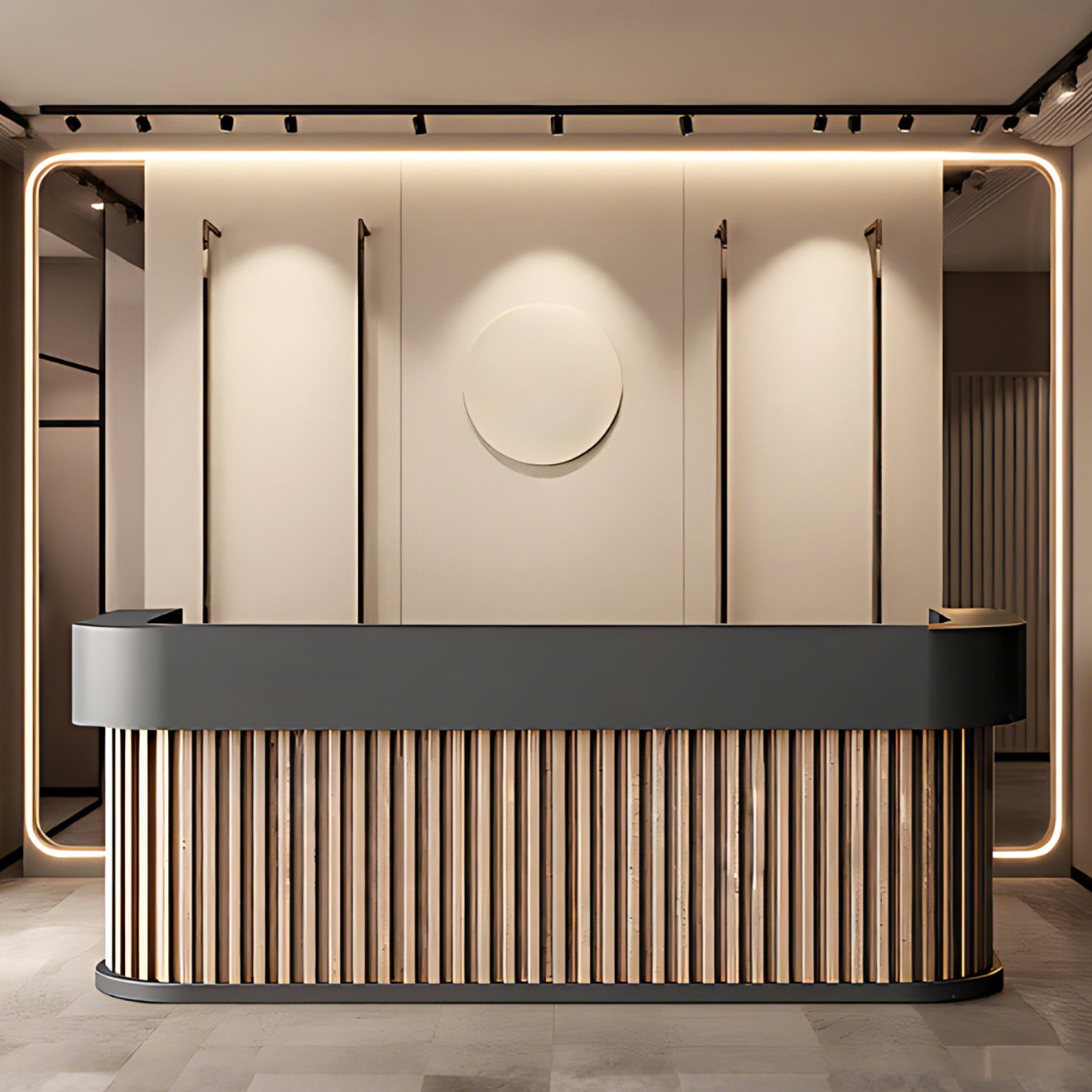 Designer Reception Desk with Timber Textured Finish