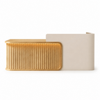 Luxury LED Reception Desk with Fluted Wood Grain Panels and Rounded Edges