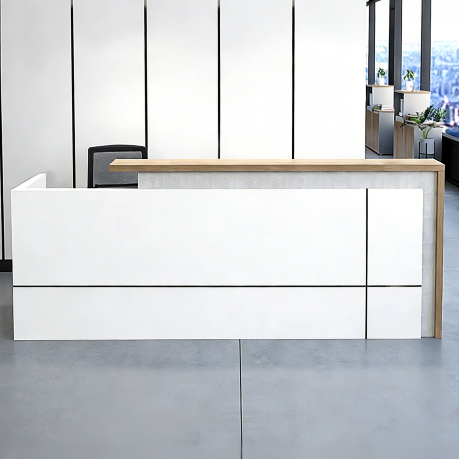 Minimalist Reception Desk with Timber Return Top