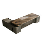 Modern Executive Desk with Matte Graphite Base and Timber Grain Top