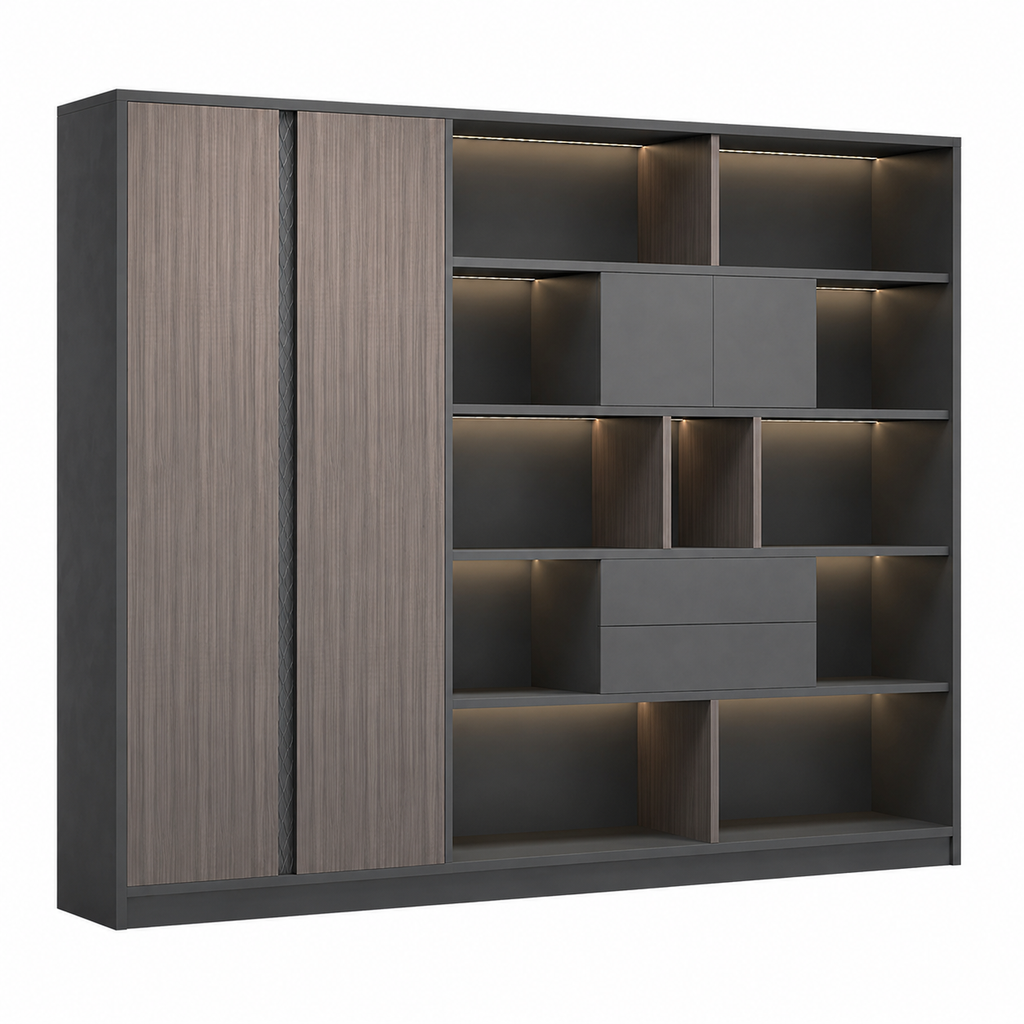 Executive Storage Wall Cabinet with LED and Concealed Wardrobe Storage