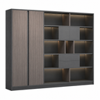 Executive Storage Wall Cabinet with LED and Concealed Wardrobe Storage
