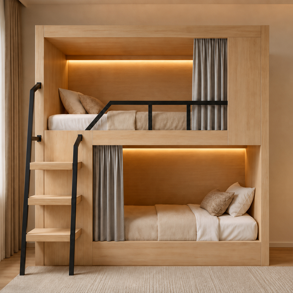 Integrated Privacy Bunk Bed with Storage Staircase