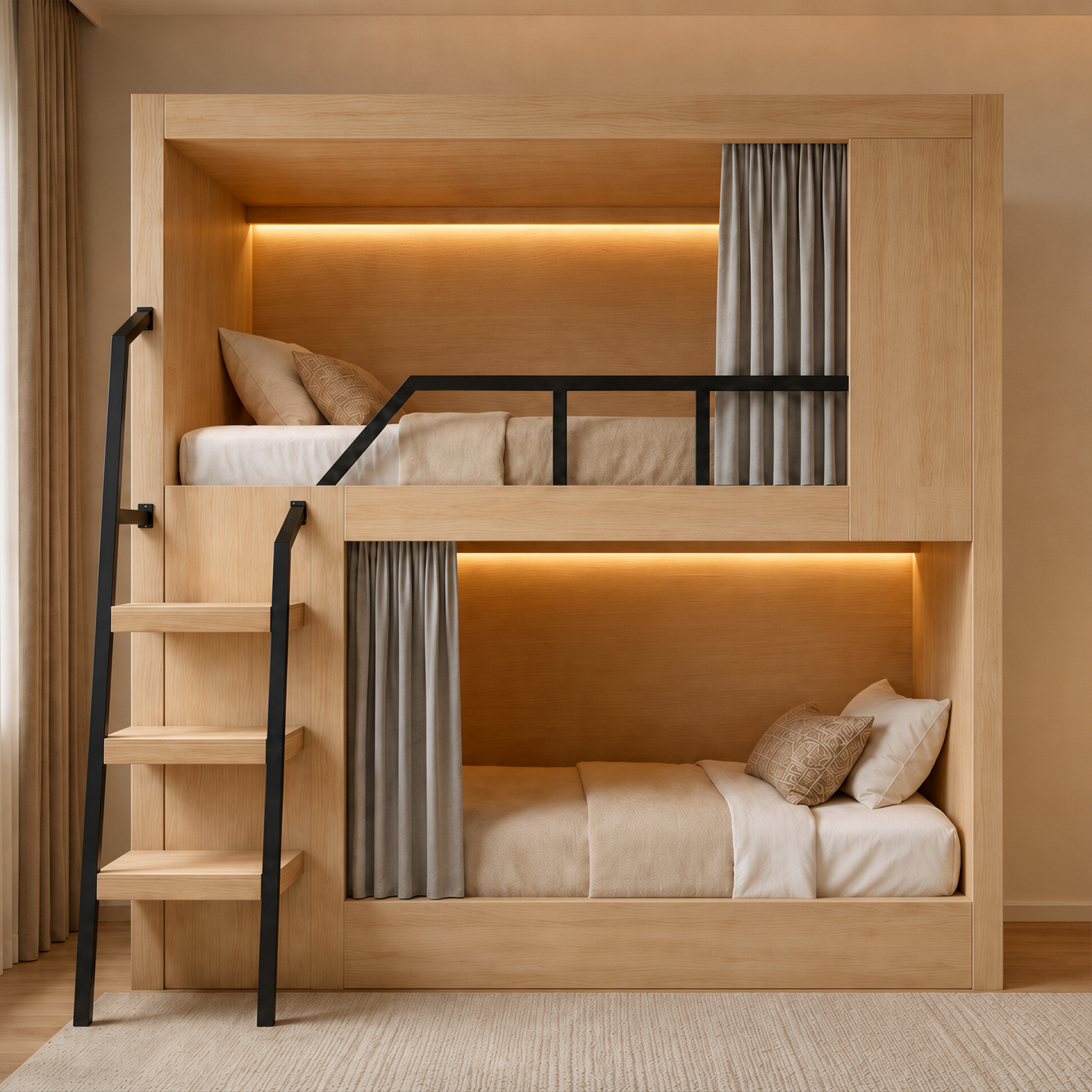 Integrated Privacy Bunk Bed with Storage Staircase