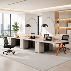 Streamlined Office Bench Desk with Divider Screen and Integrated Storage Pedestals