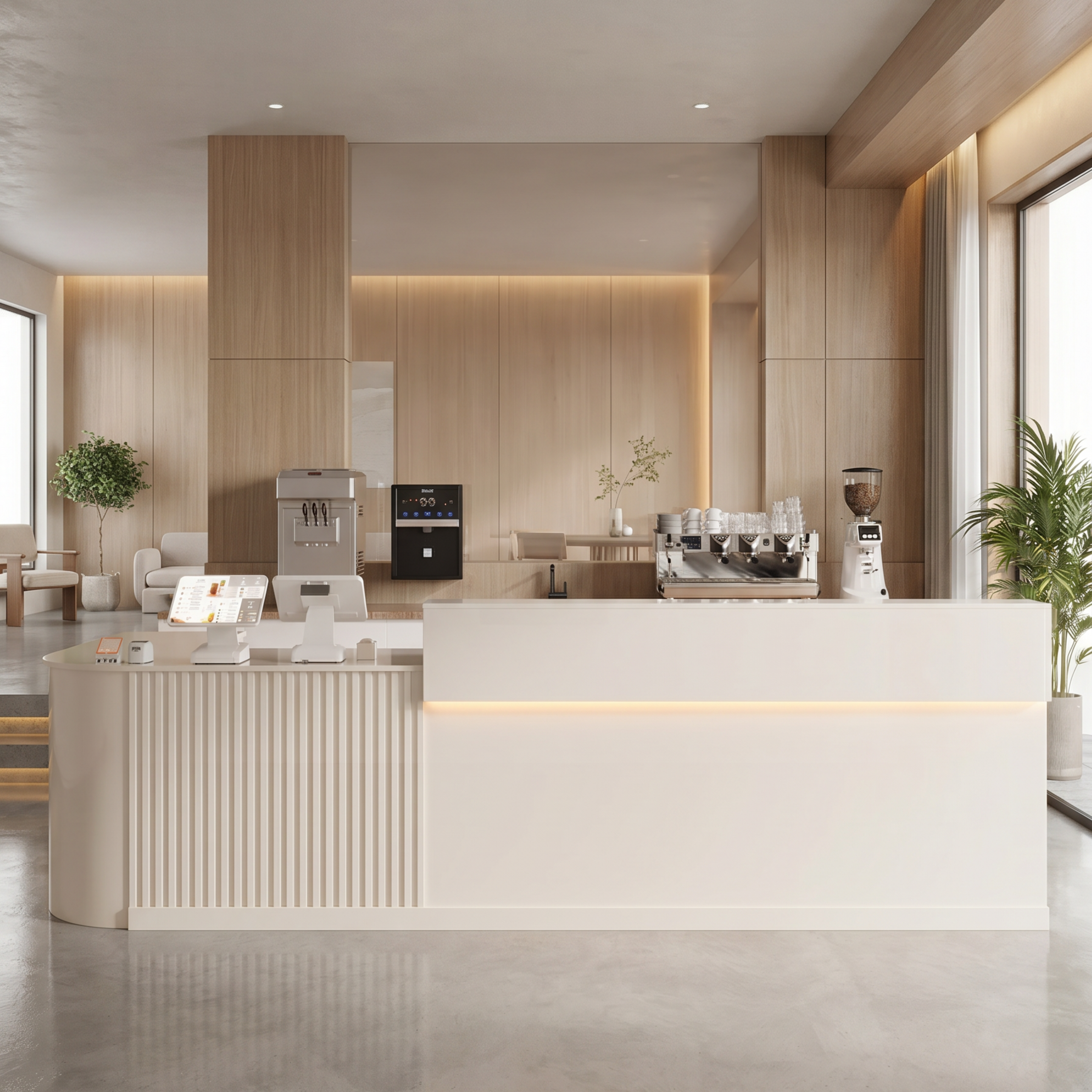 Slatted Timber Café Counter with LED Front Panel
