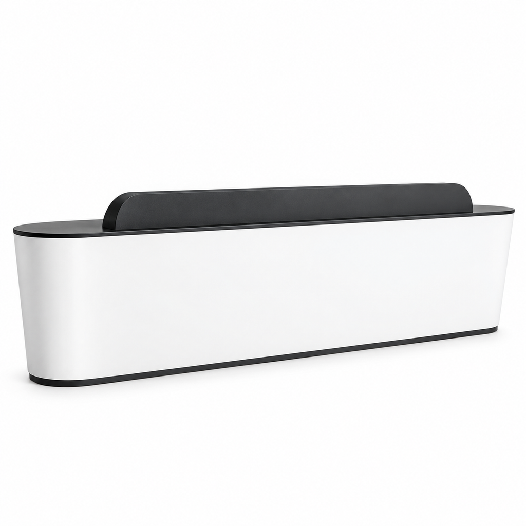 Modern Curved Reception Counter With Bespoke Branding For Business Spaces