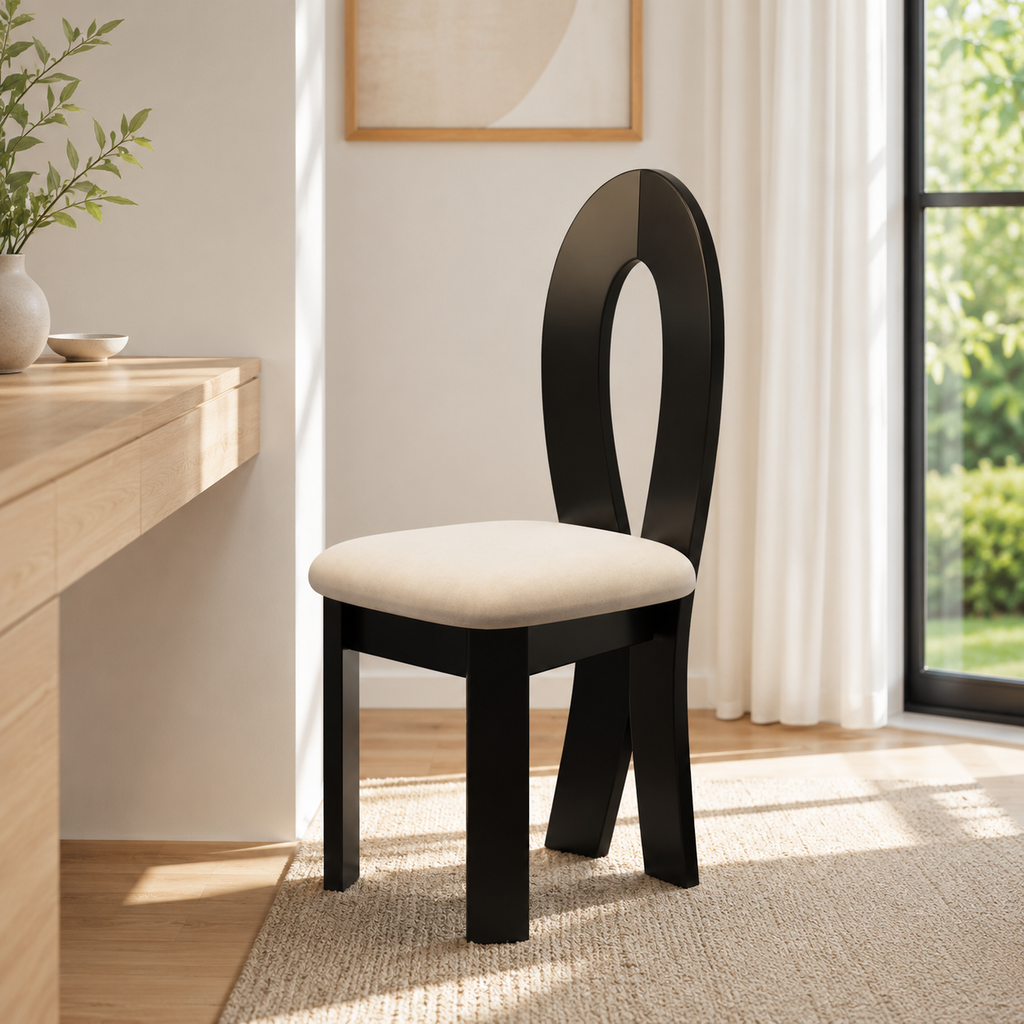Modern Armless Chair with Upholstered Seat and Rounded Back