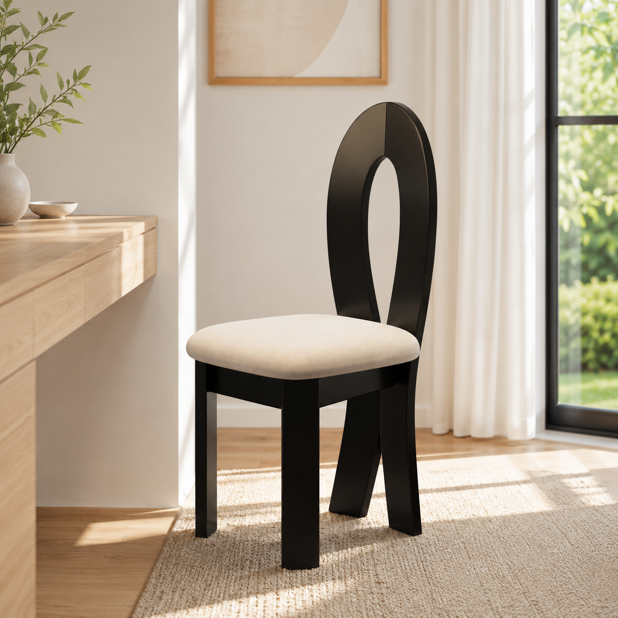 Modern Armless Chair with Upholstered Seat and Rounded Back