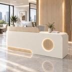 Minimalist Reception Counter with LED Base Light, Lockable Storage and Logo Feature
