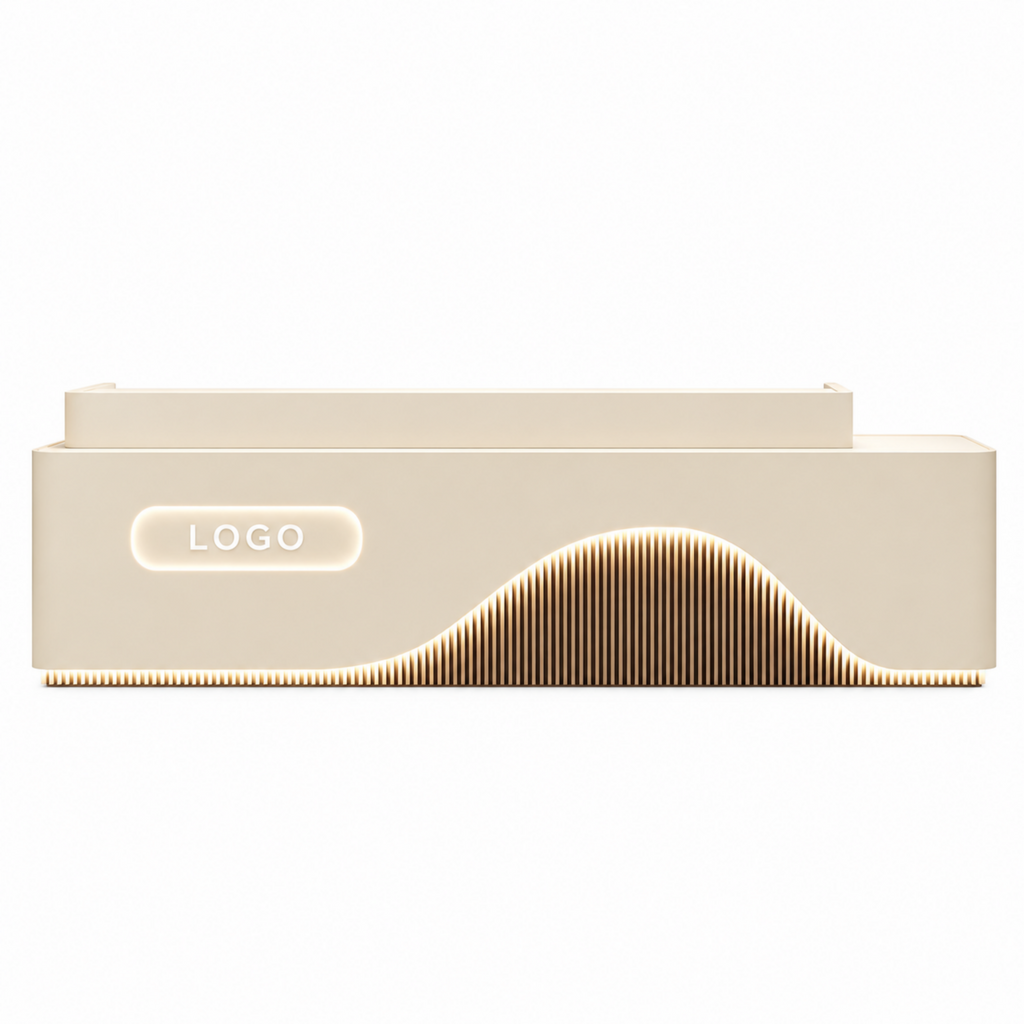 Contemporary Reception Counter with LED Fluted Panel and Custom Logo