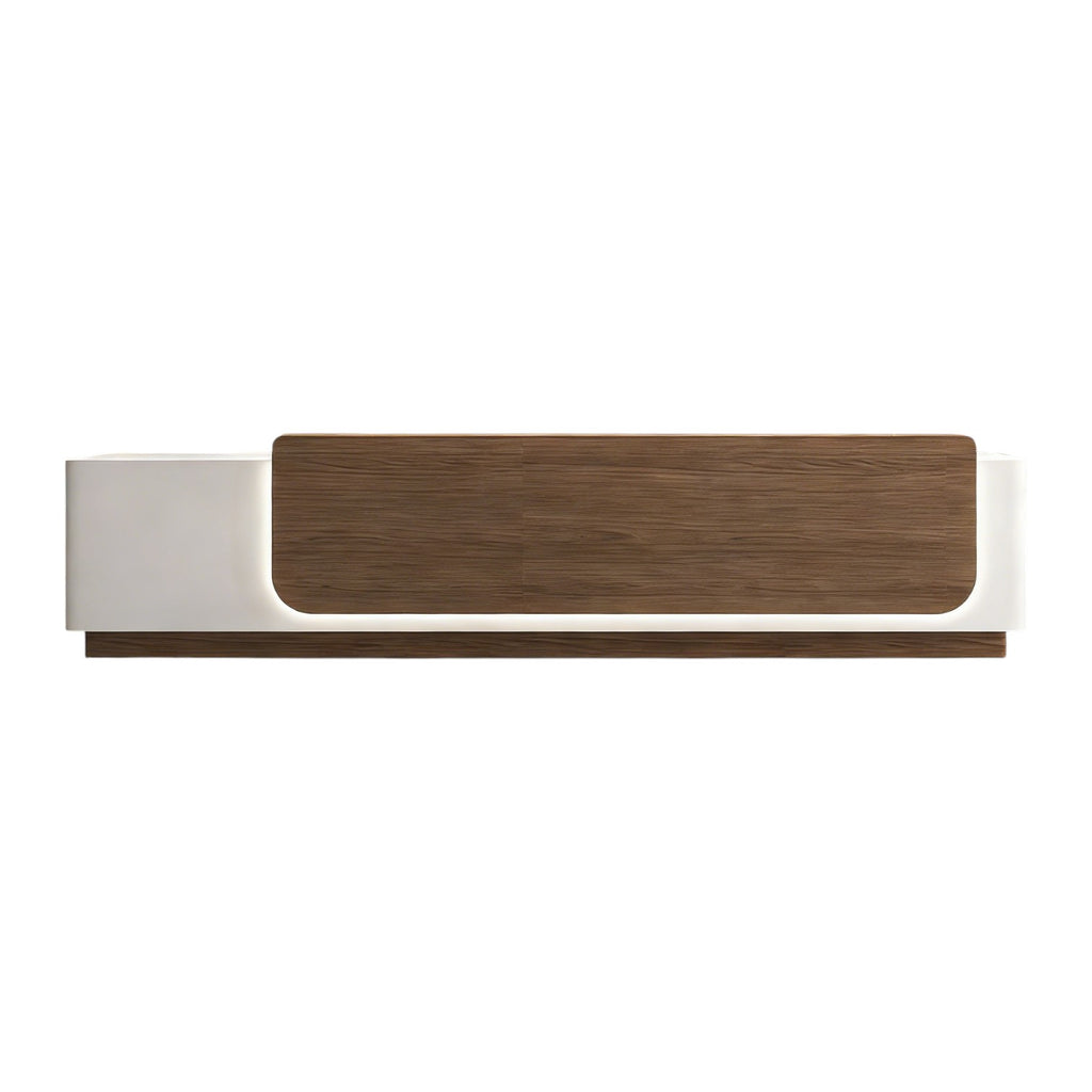 Contemporary Reception Desk with Backlit Timber Feature