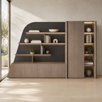 Curved Display Filing Cabinet with Integrated Wardrobe Storage