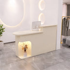 Modern Reception Desk with Soft-Lit Display Alcove