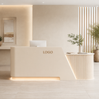 Modern Curved Fluted Reception Desk with LED Lighting and Custom Logo