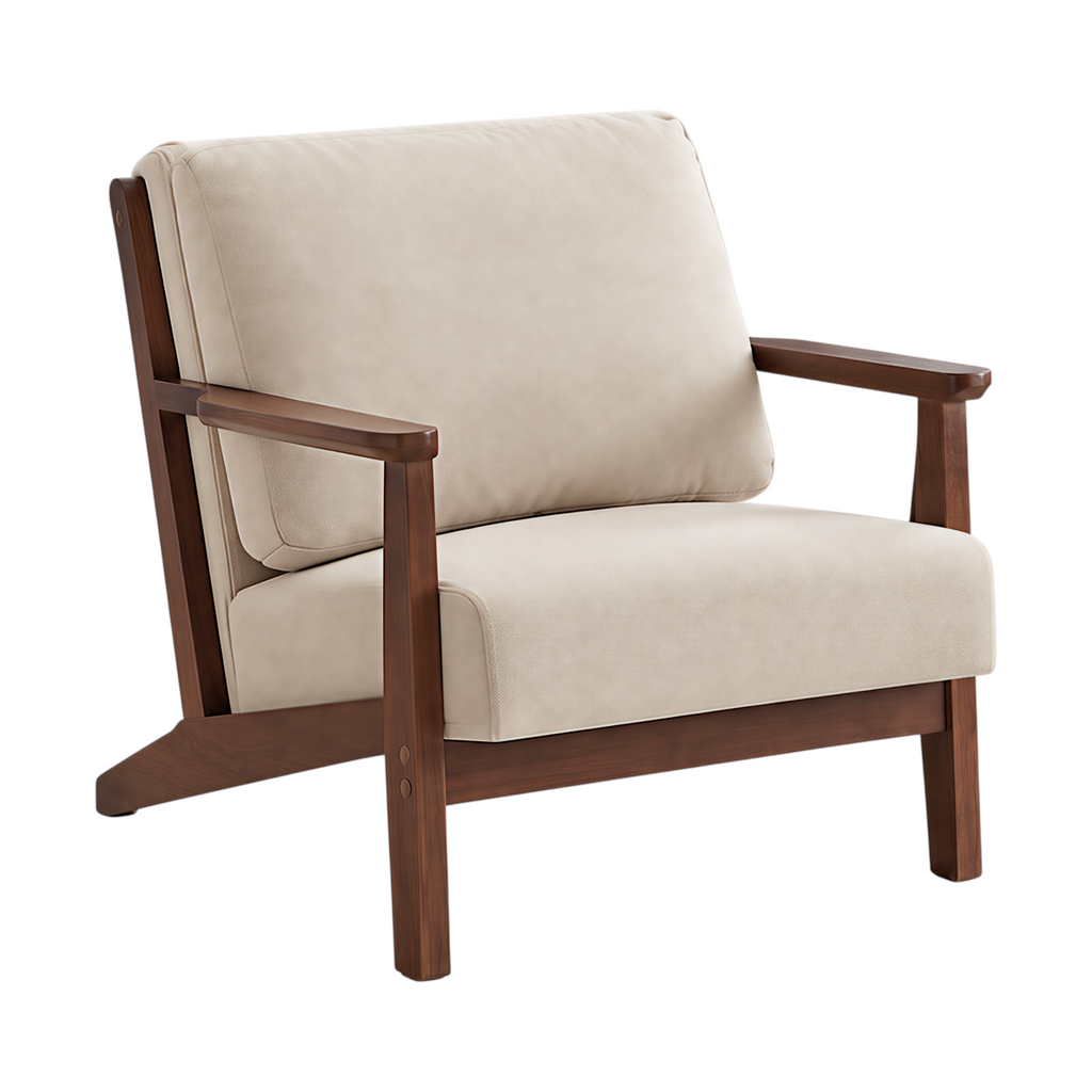 Modern Cotton-Linen Armchair with Custom Timber Finishes