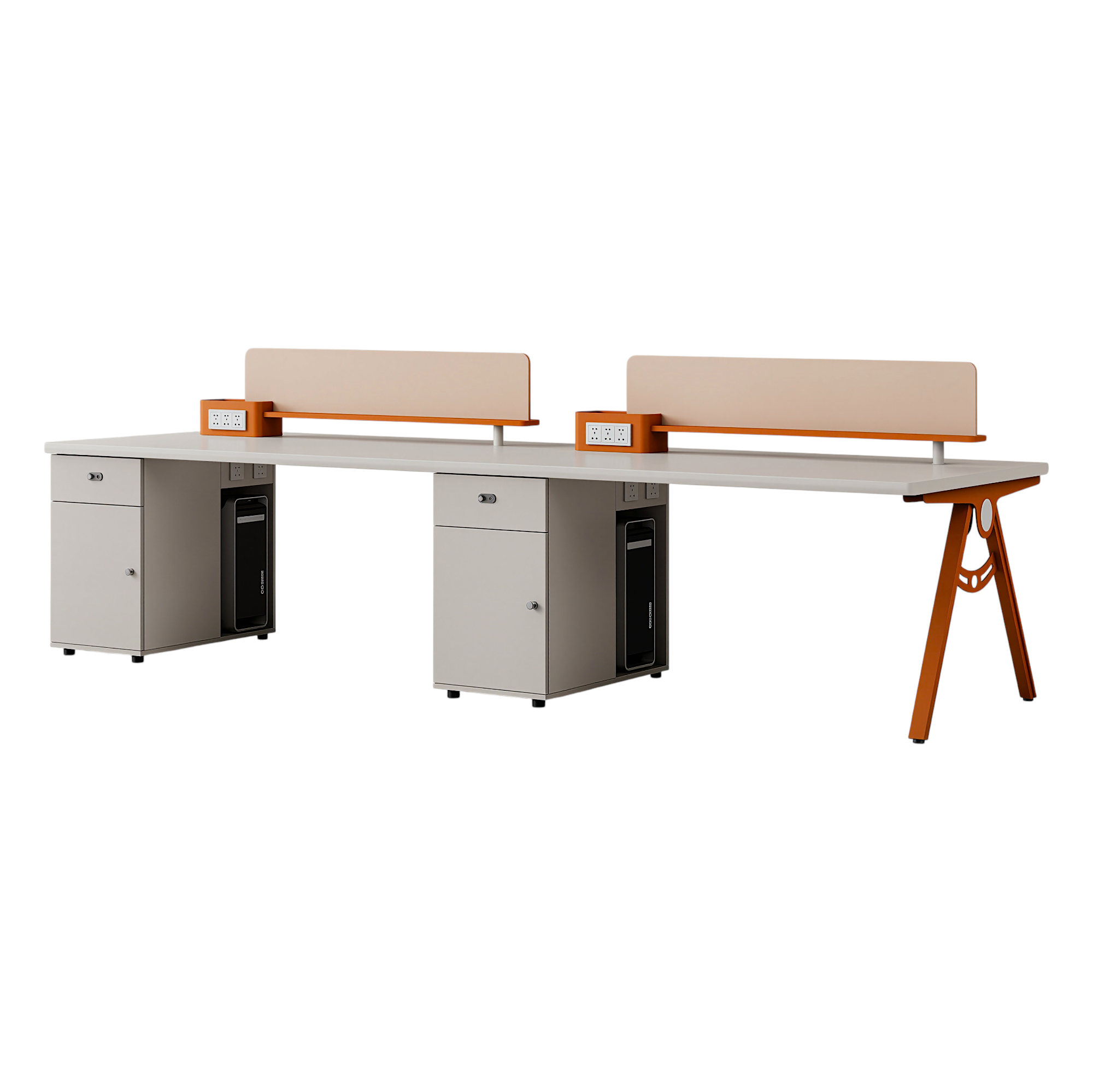 Streamlined Office Bench Desk with Divider Screen and Integrated Storage Pedestals