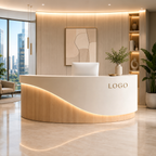 Modern Curved LED Reception Counter with Timber Finish