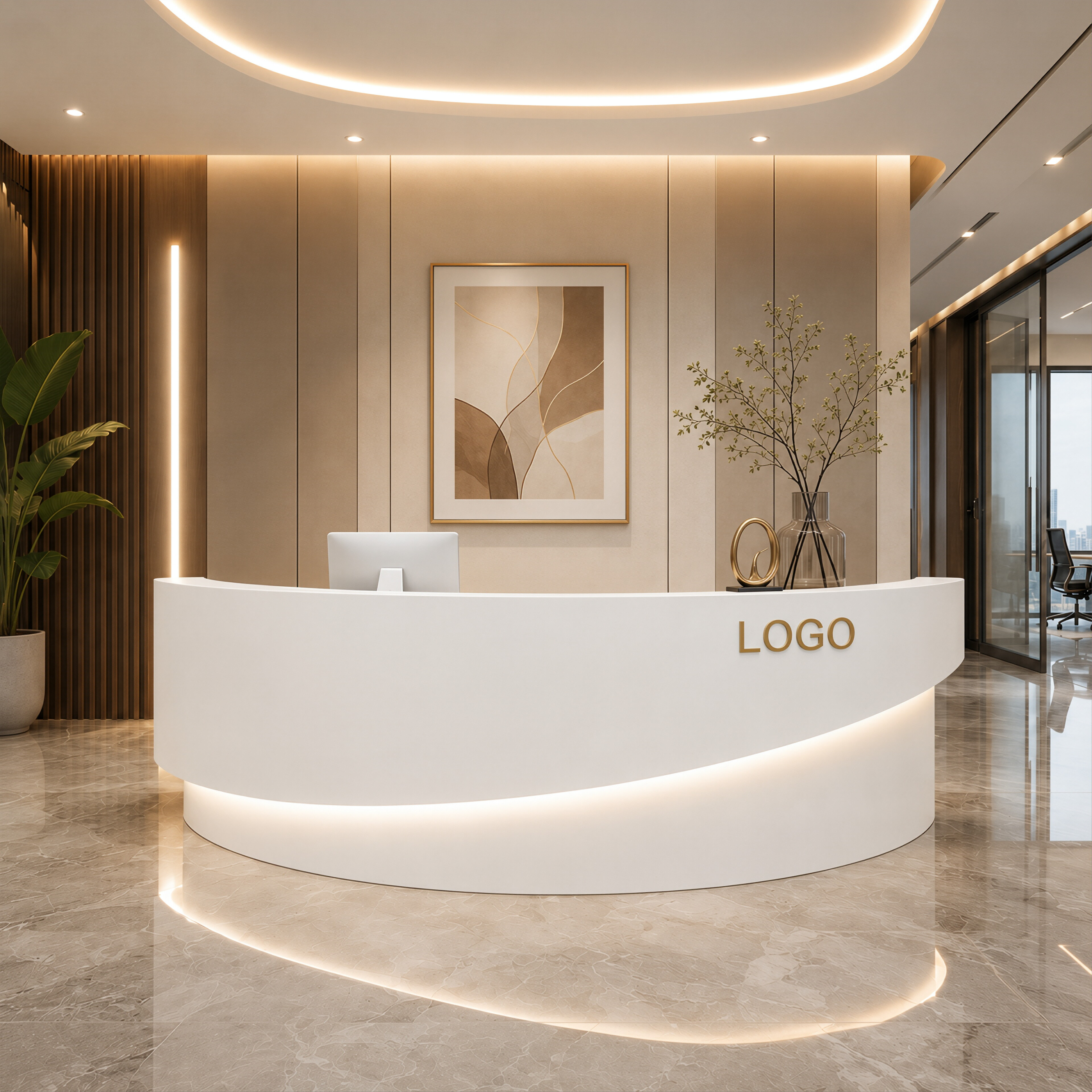Lacquer Reception Counter with Ambient Lighting