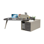 Modern Butterfly-Shaped Office Workstation Desk with Central Storage and Privacy Divider Screen