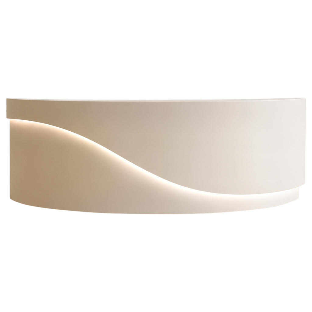 Modern Curved LED Reception Counter with Timber Finish
